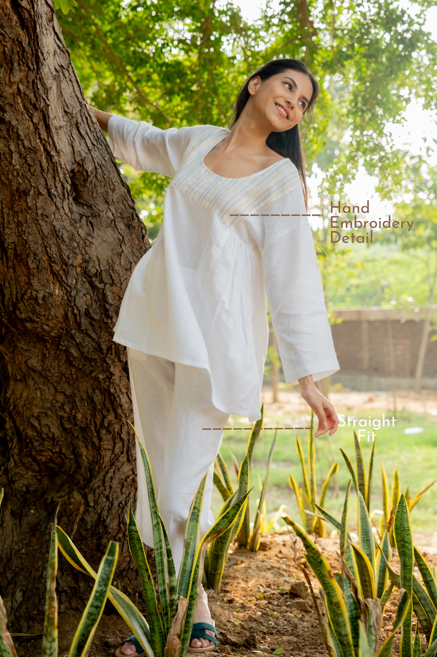 Lincell Gathered Embroidered Co-ord Set - Pristine White