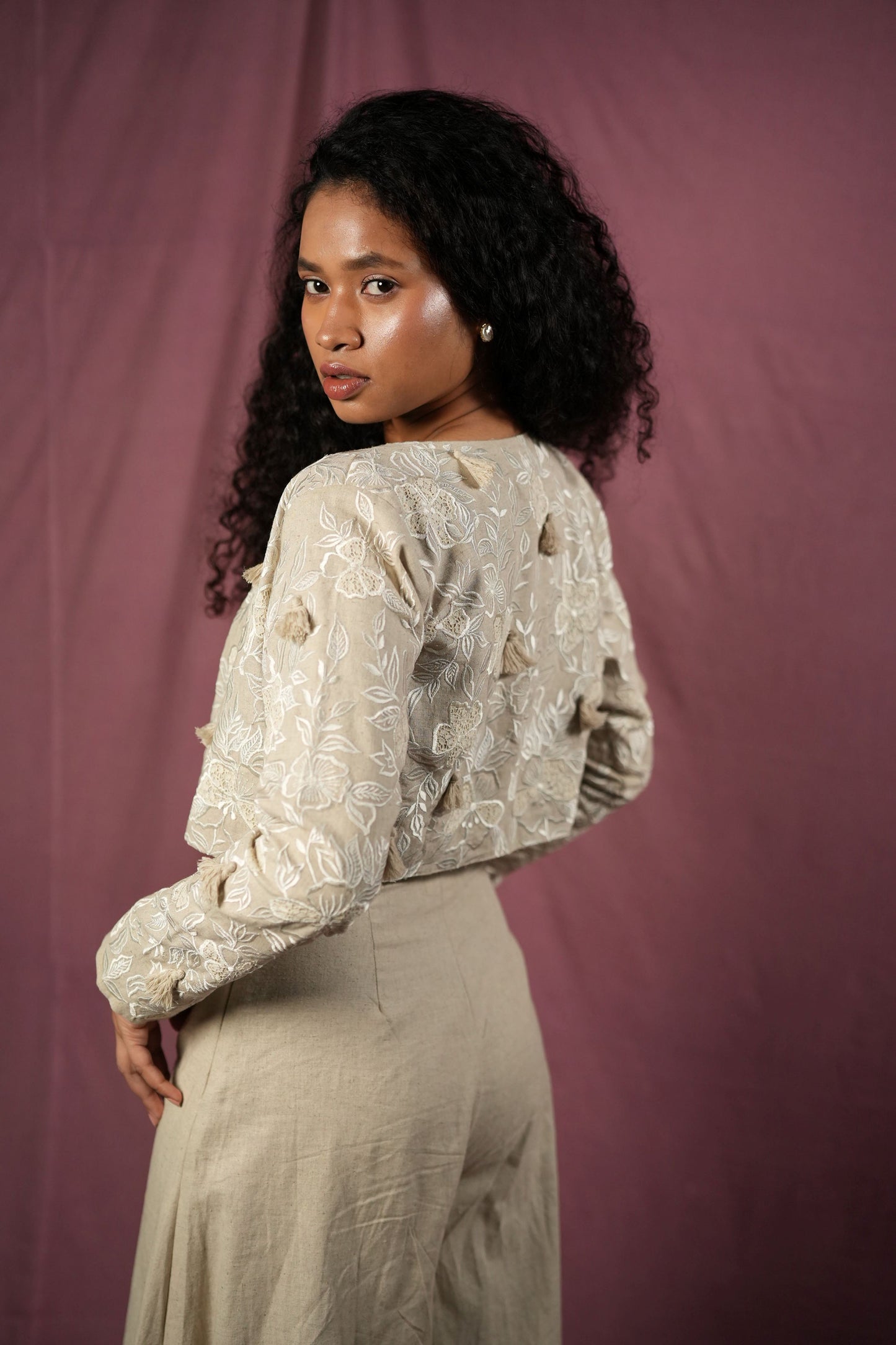 Hempathy Floral Cropped Blazer
