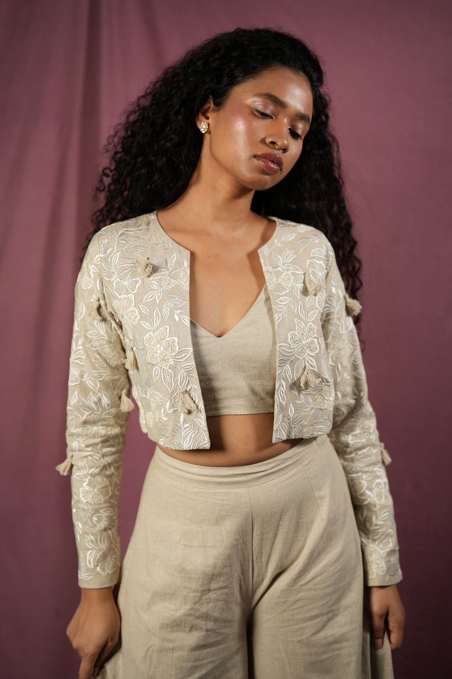 Hempathy Floral Cropped Blazer
