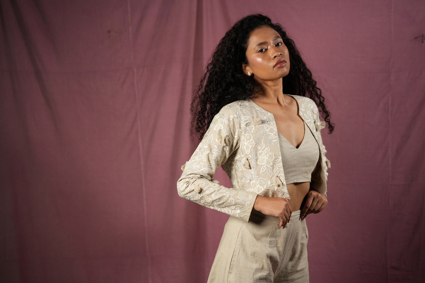 Hempathy Floral Cropped Blazer