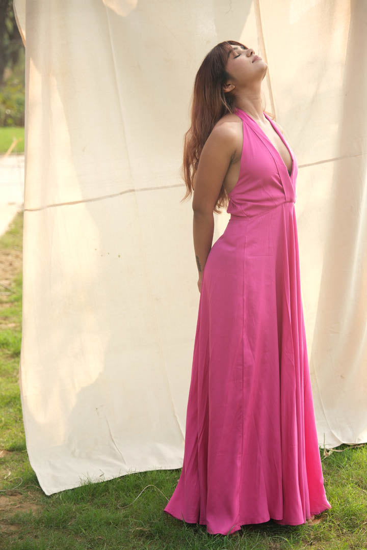 Tencel Halter Neck Maxi Dress- Barbie Edition