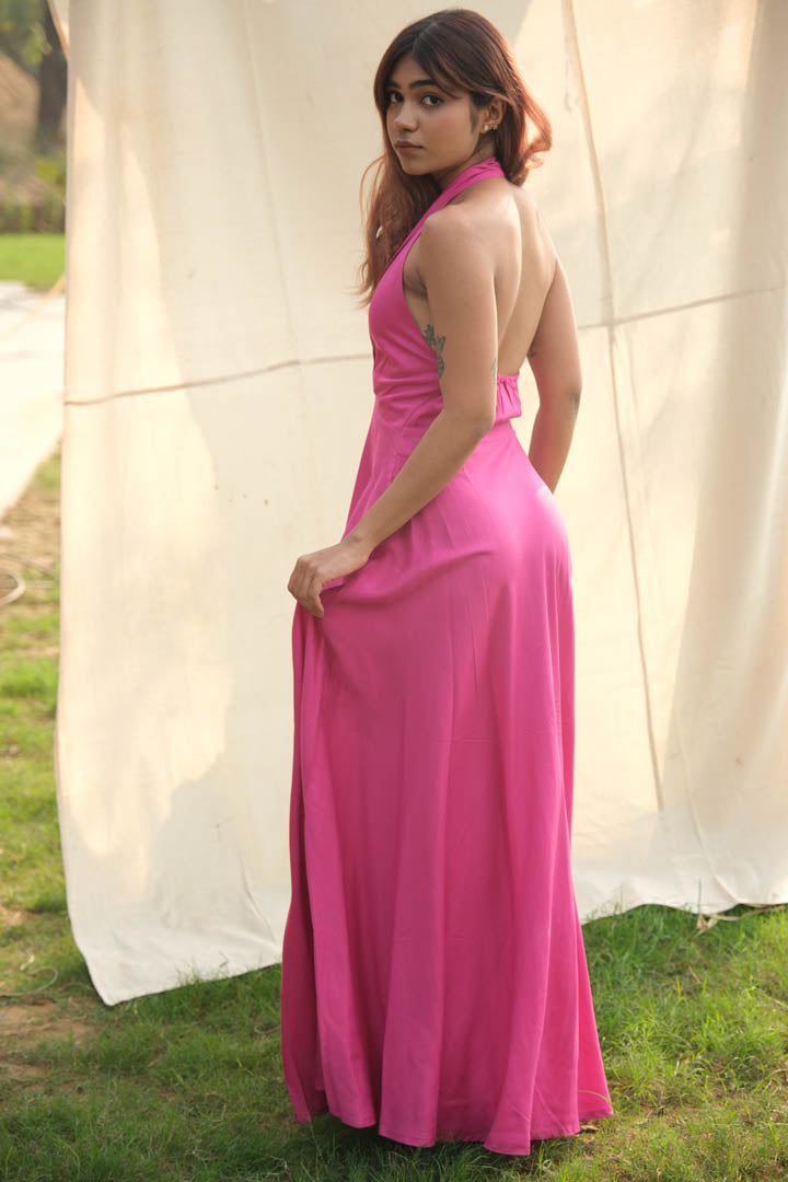 Tencel Halter Neck Maxi Dress- Barbie Edition