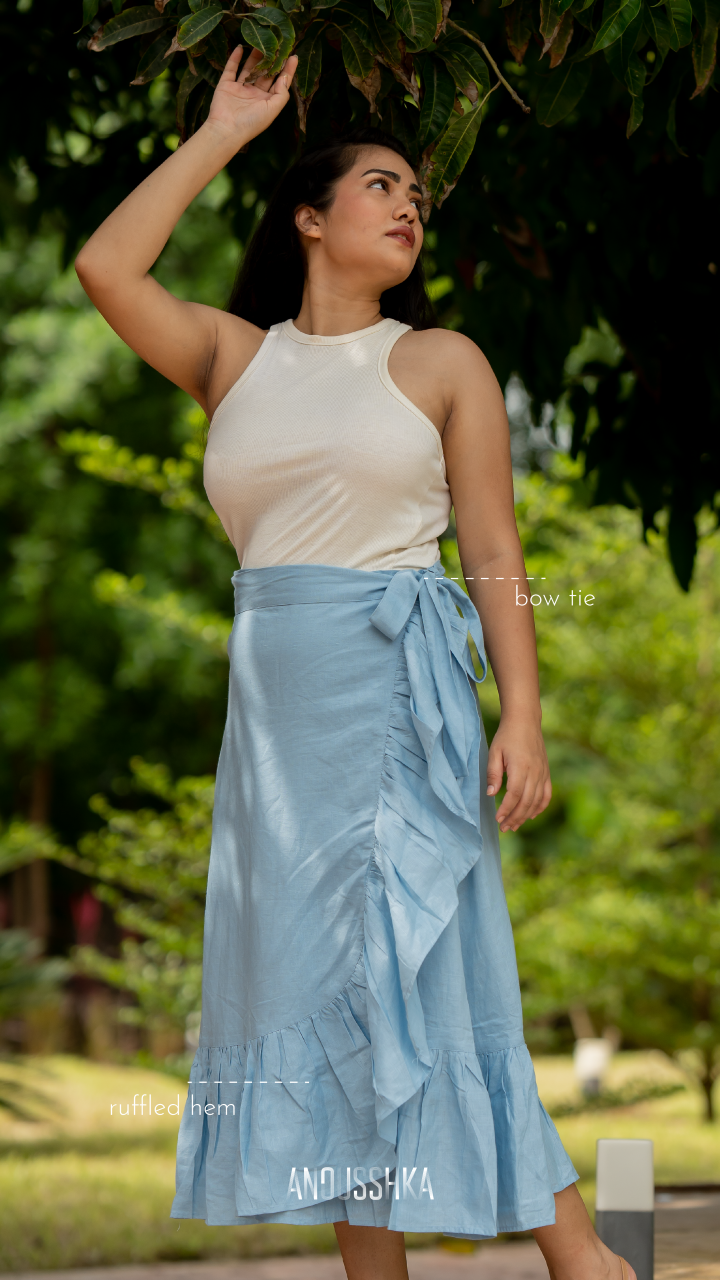 Lincell Wrap around skirt- Blue Mist