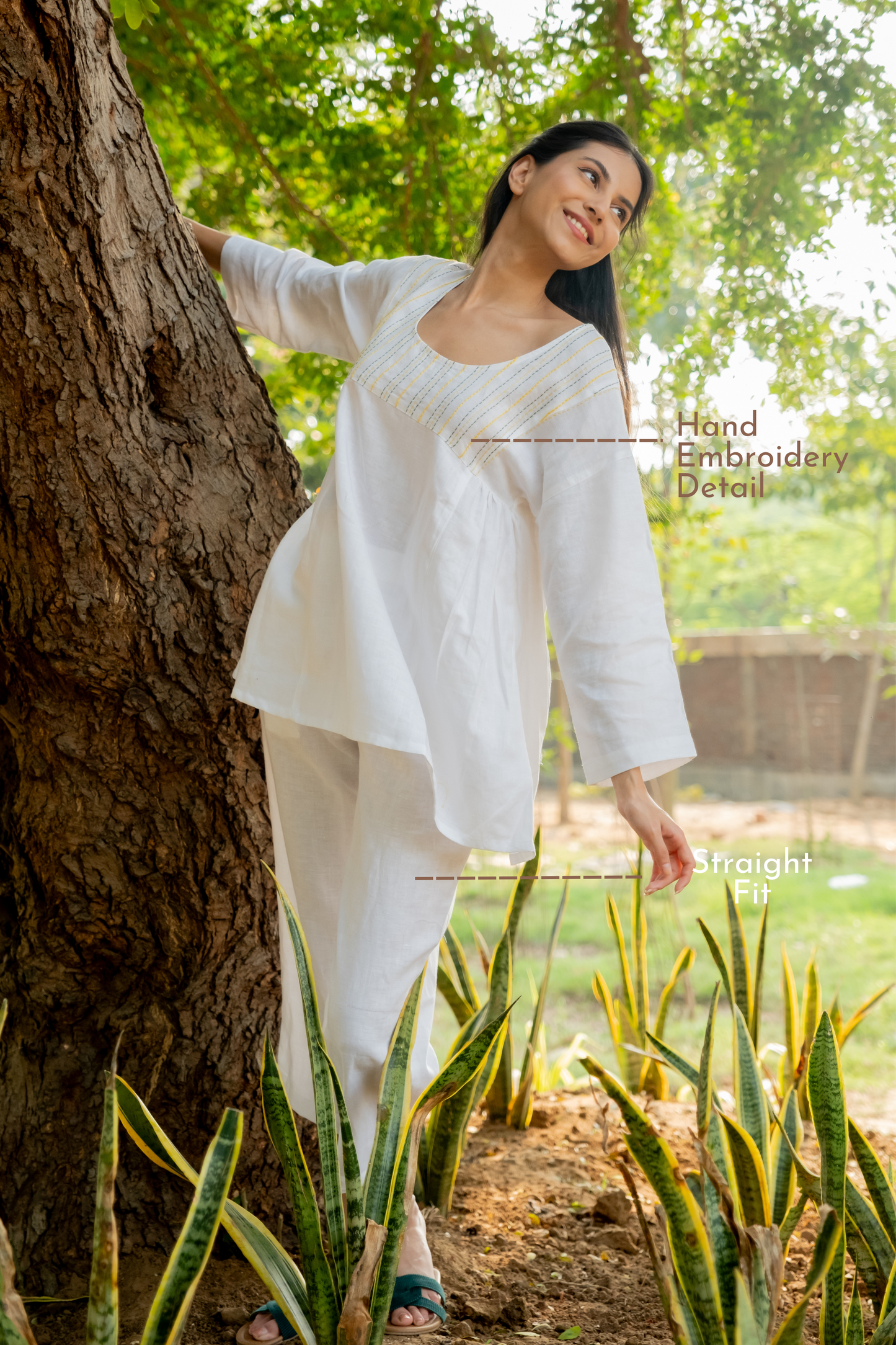 Gathered Embroidered Co-ord Set - Pristine White