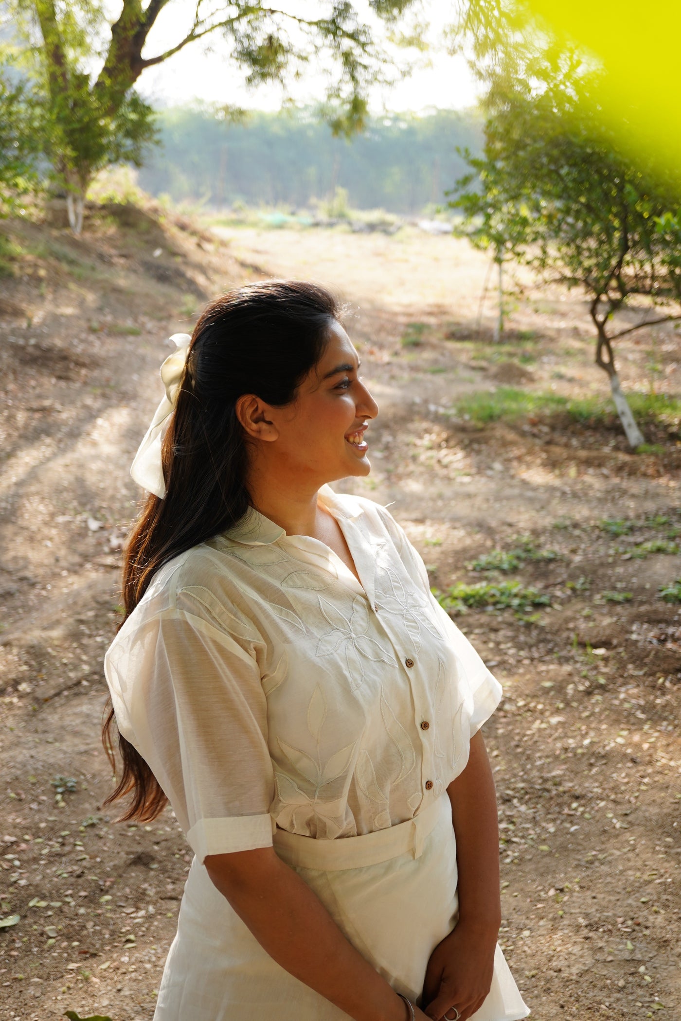 Chanderi Floral Patch Work Shirt