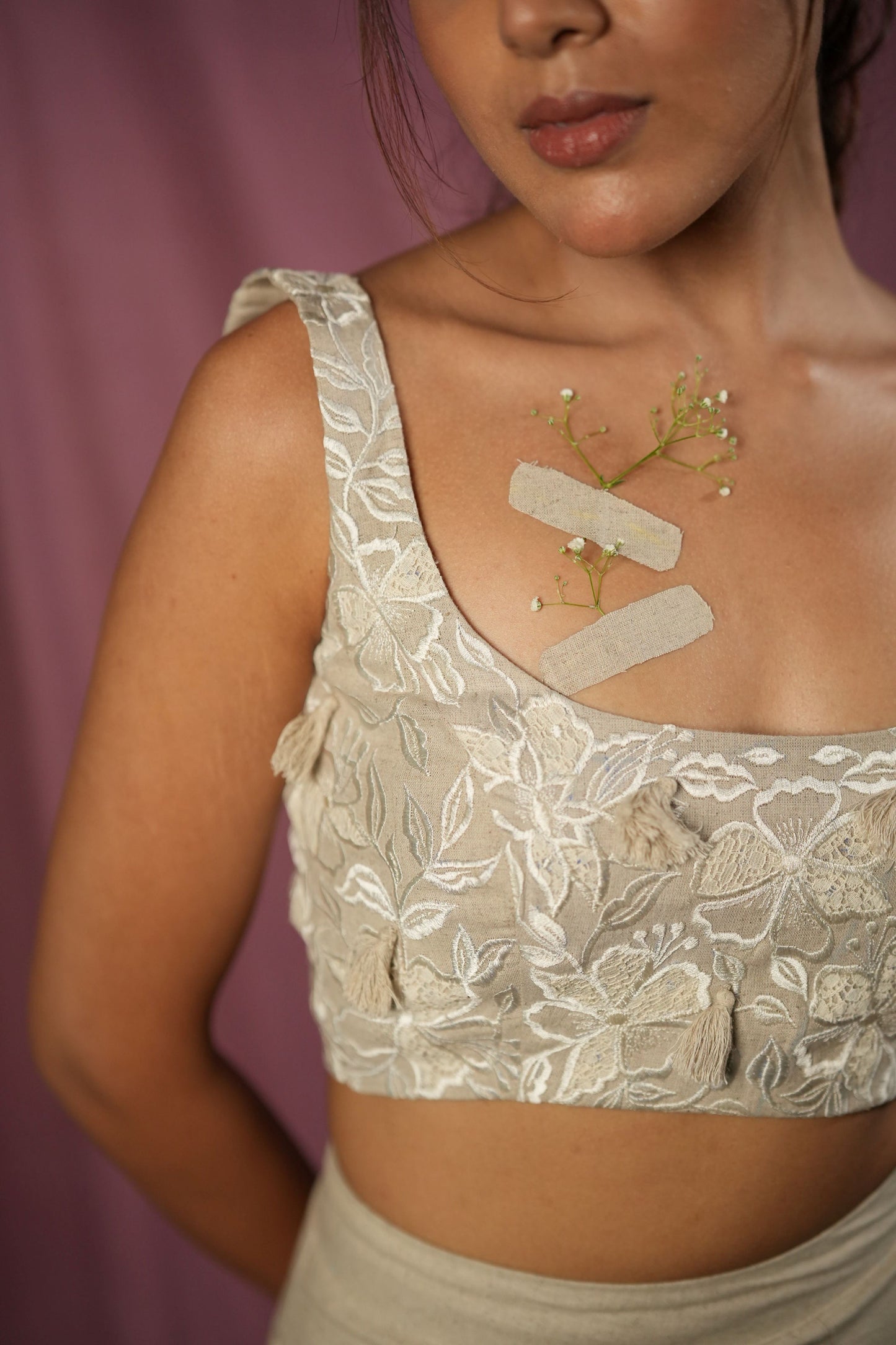 Hemp Floral Embroidered Blouse