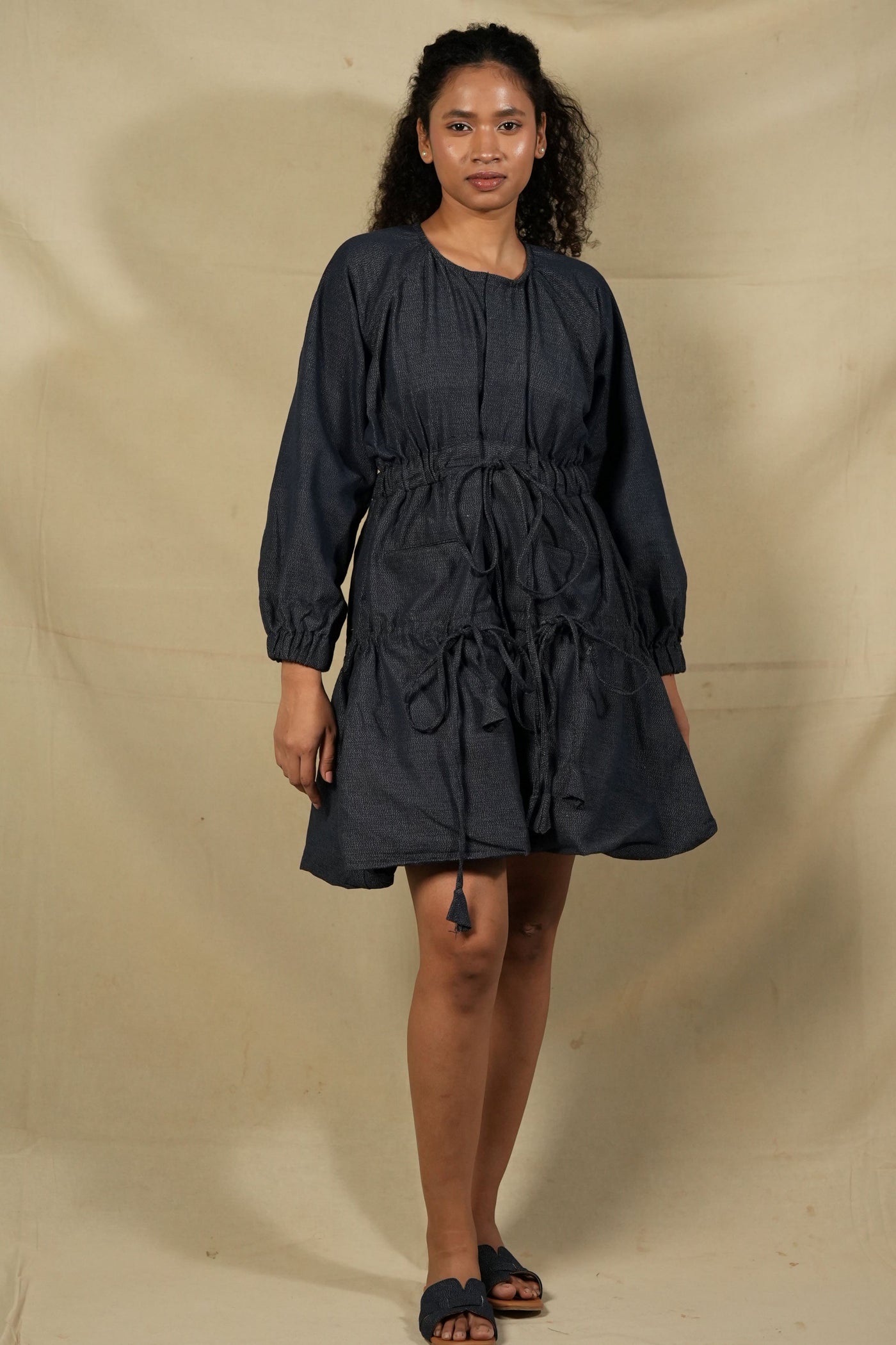 denim balloon dress Tasmyn Balloon Sleeve Zipper Mini Dress Denim