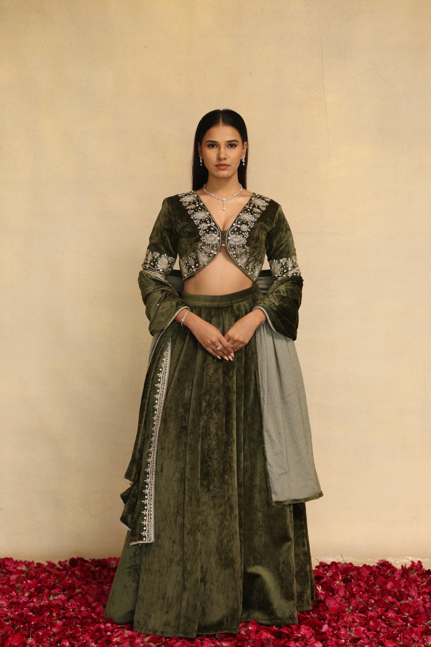 Velvet Edge Embroidered Blouse & Lehenga set