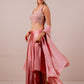 Floral Embroidered Rose Silk Cape Set