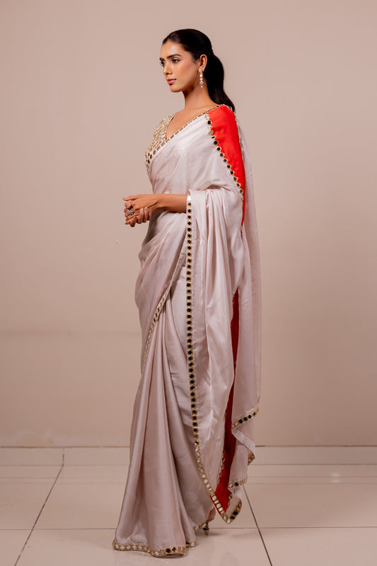 Aaina Rose Silk Saree Set