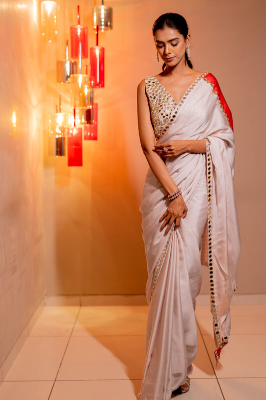 Aaina Rose Silk Saree Set