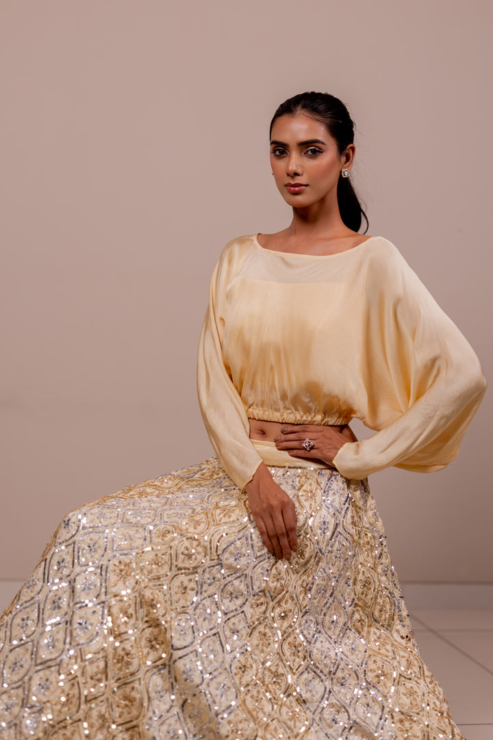 Aureya Lehenga with Rose Silk Top