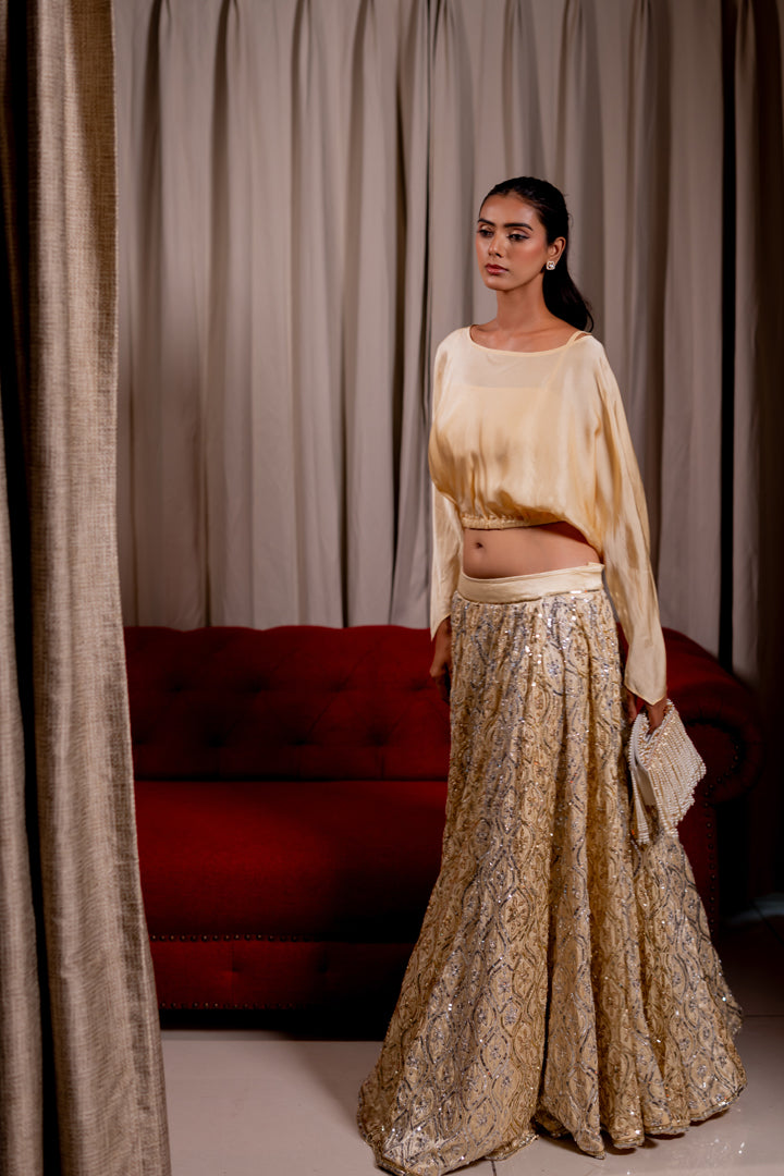 Aureya Lehenga with Rose Silk Top
