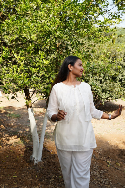 Chanderi Short Kurti With Jacket Set