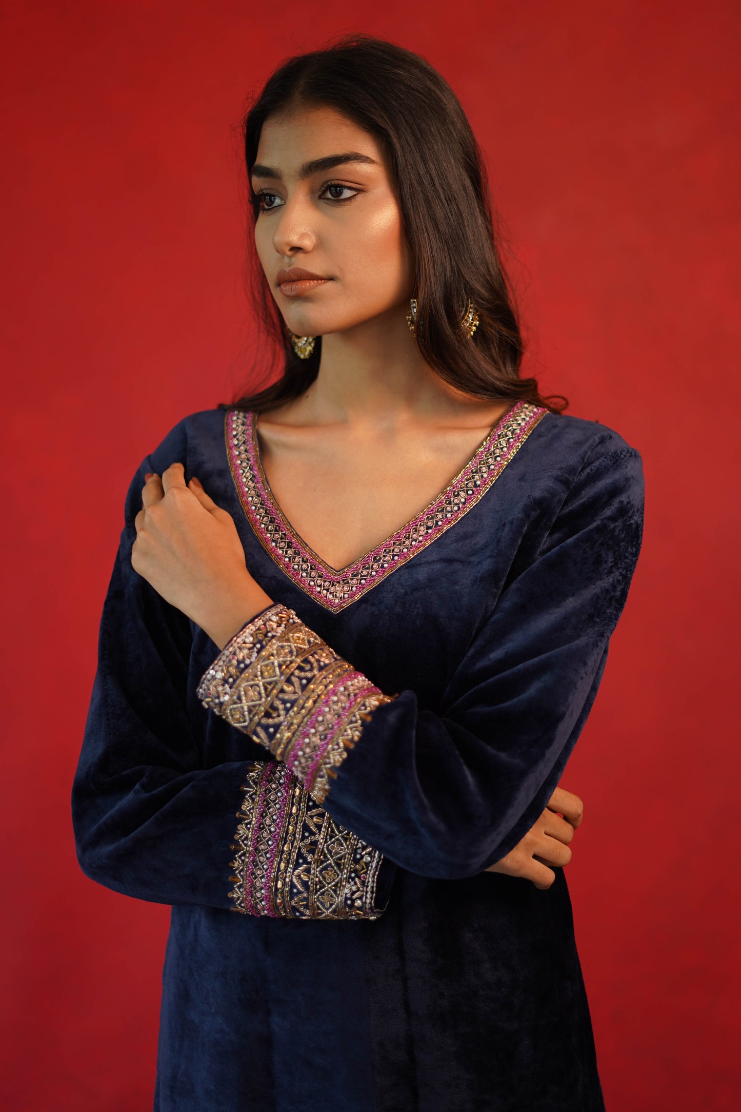 Short Kurta with Embroidered Pants