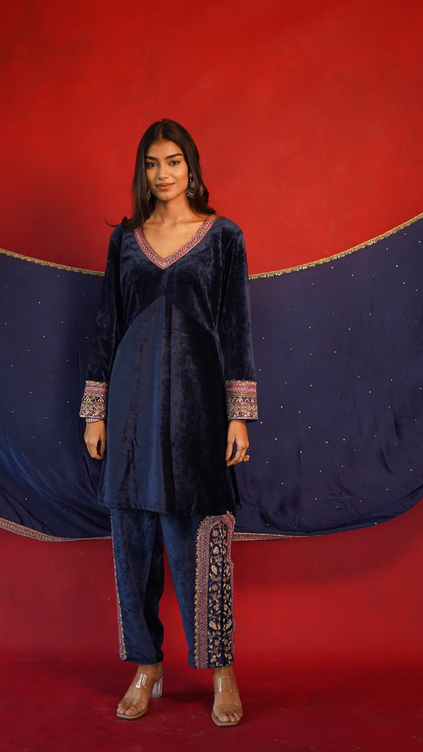 Short Kurta with Embroidered Pants