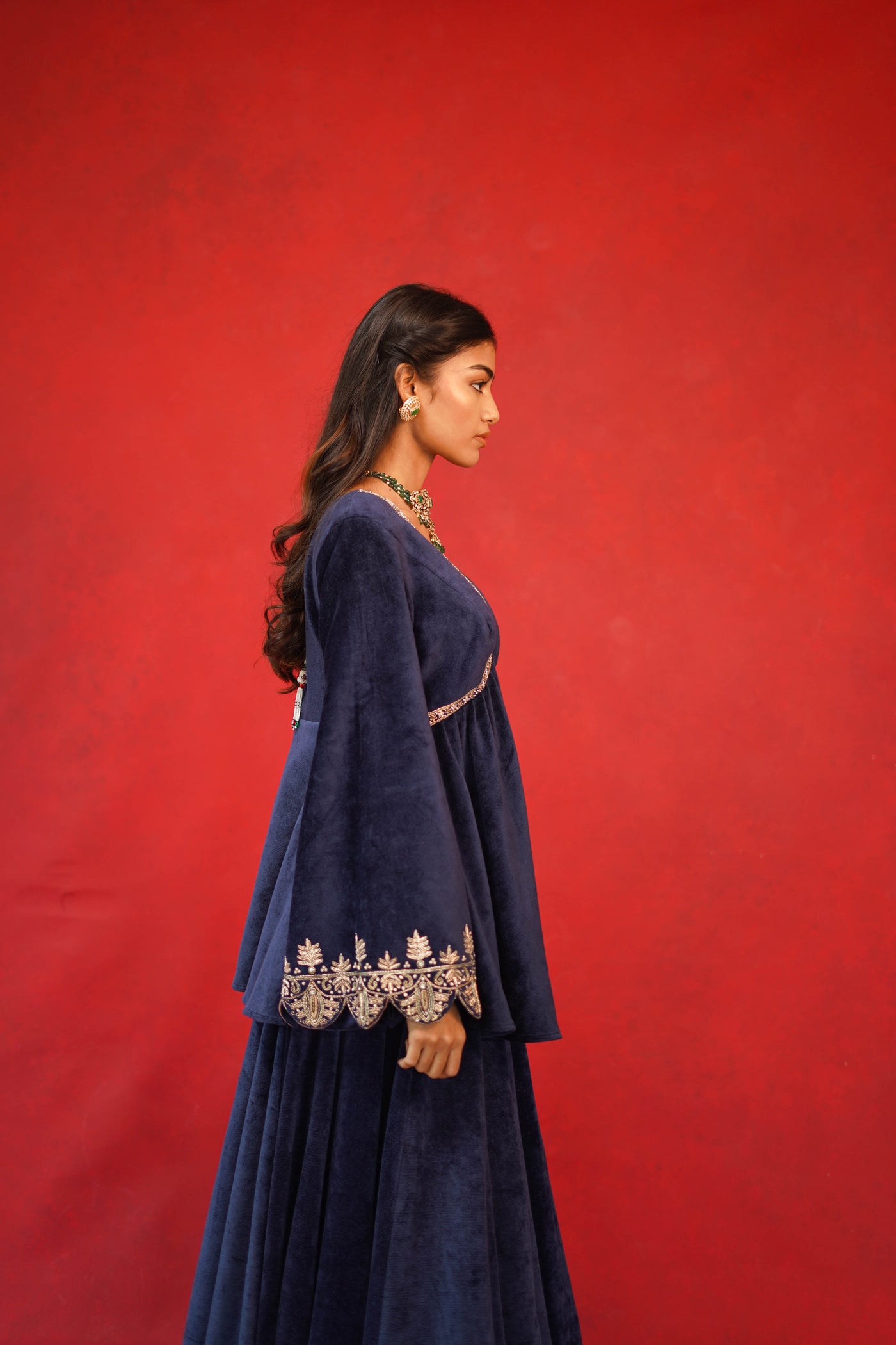 Velvet Peplum Top With Velvet Lehenga