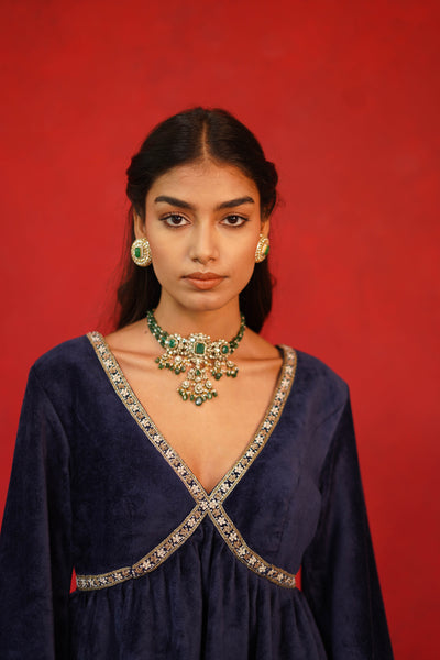 Velvet Peplum Top With Velvet Lehenga
