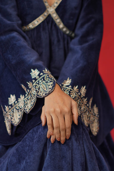 Velvet Peplum Top With Velvet Lehenga