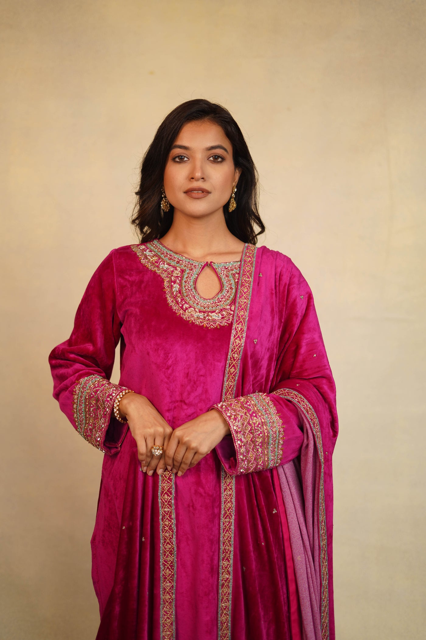 Velvet Long Embroidered Kurta Set