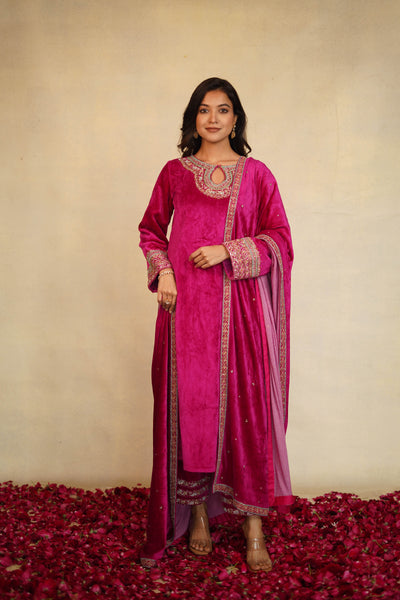 Velvet Long Embroidered Kurta Set