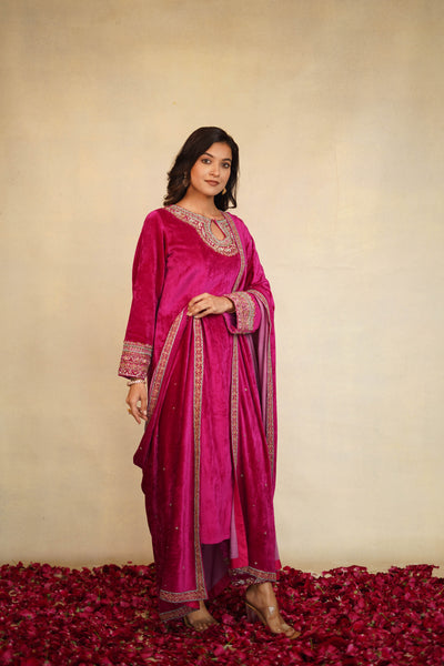 Velvet Long Embroidered Kurta Set