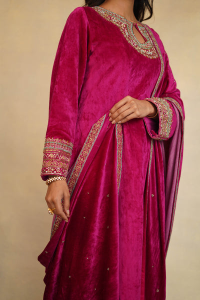 Velvet Long Embroidered Kurta Set