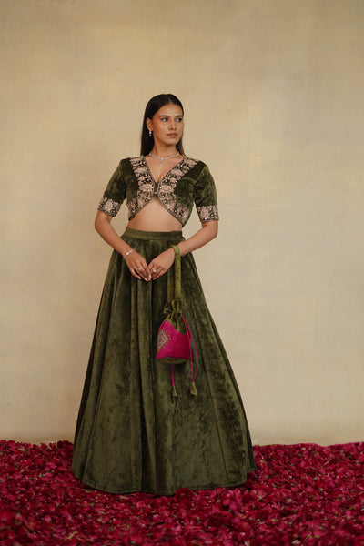 Velvet Edge Embroidered Blouse & Lehenga set