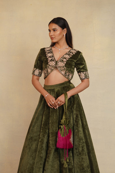 Velvet Edge Embroidered Blouse & Lehenga set