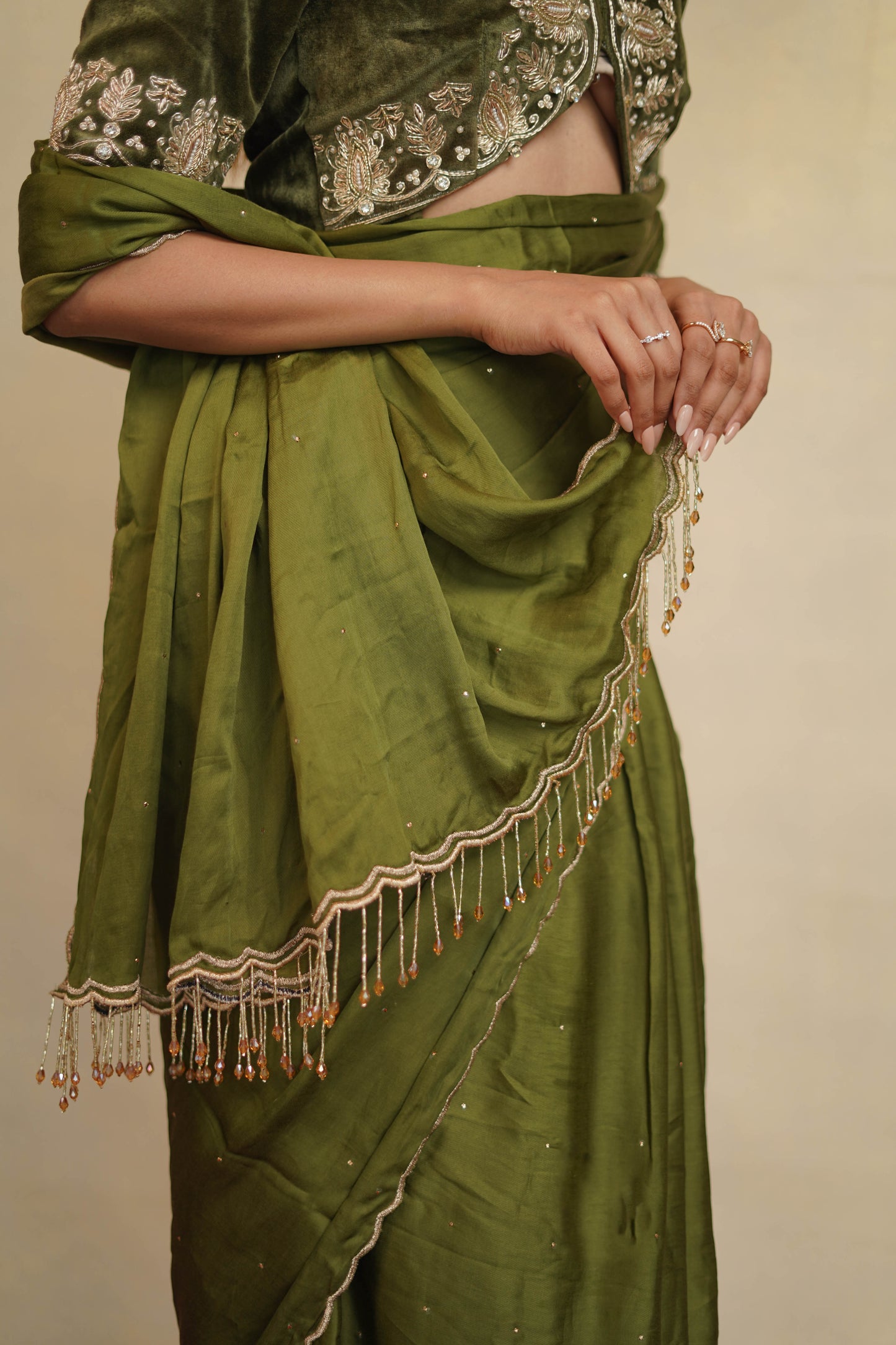 Tassel Saree With Edge Embroidered Blouse