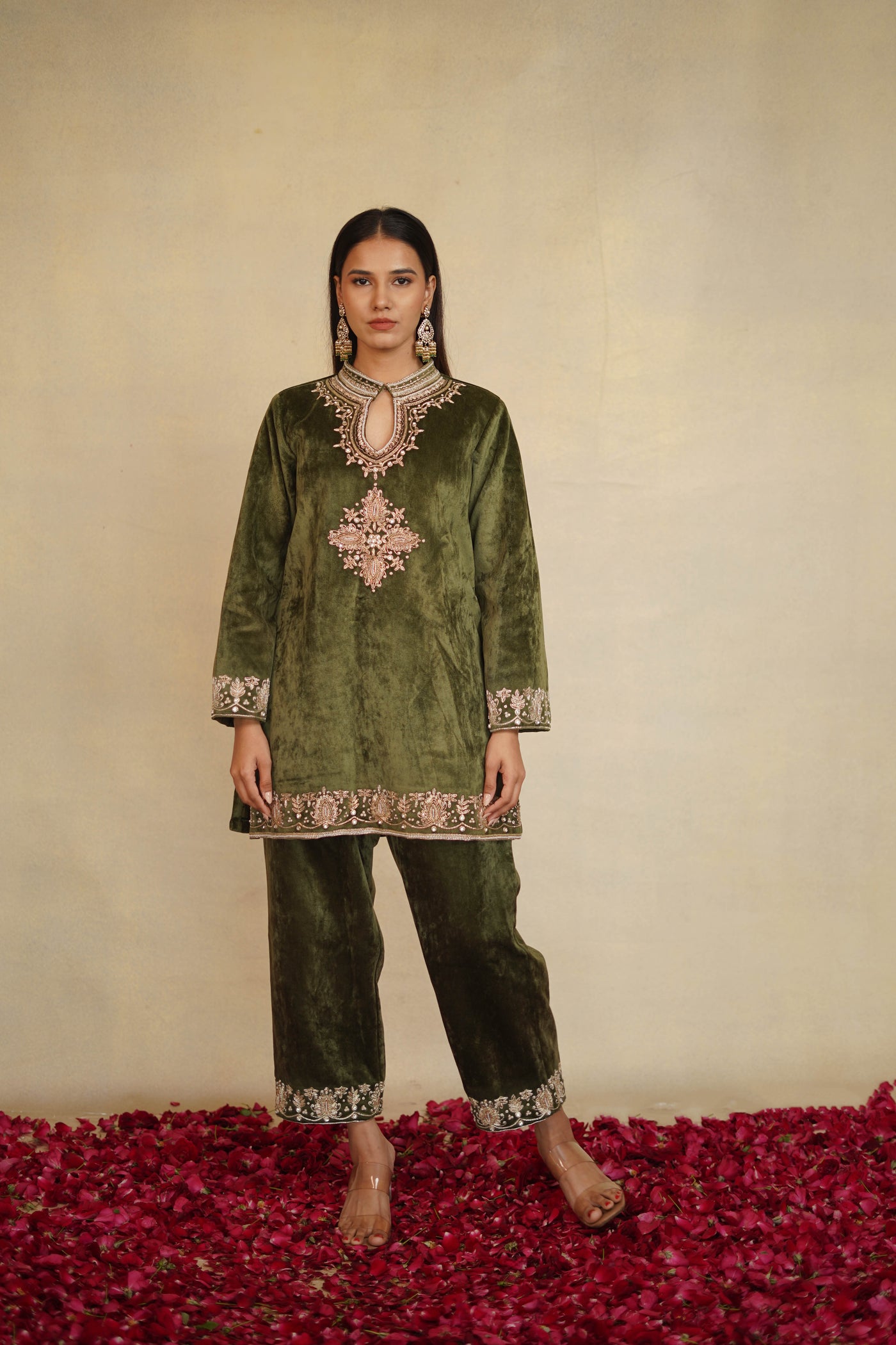 Velvet Collar Kurta Co-ord Set