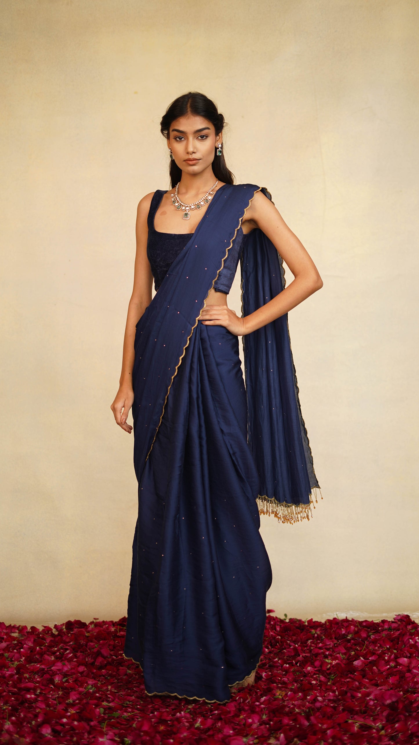 Velvet Blouse With Tassel Saree