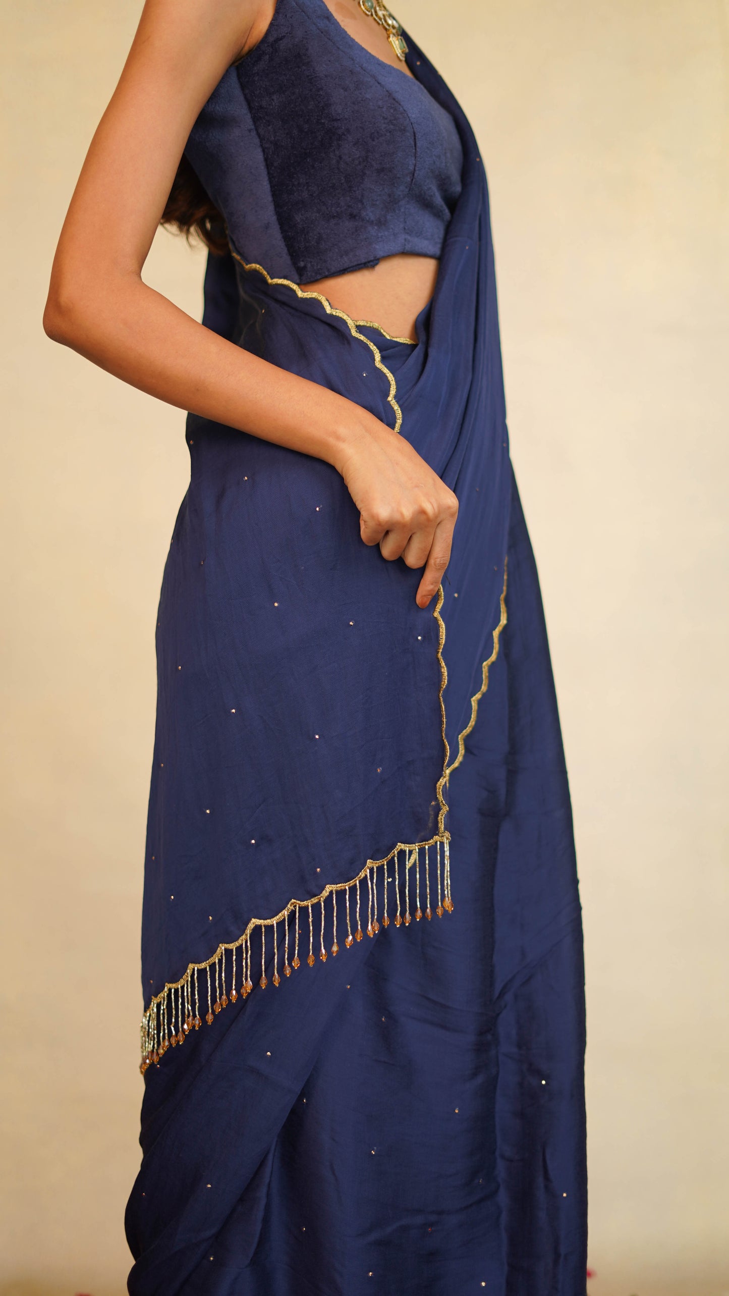 Velvet Blouse With Tassel Saree