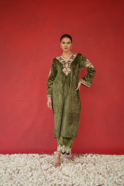 Velvet Embroidered Kurta Set