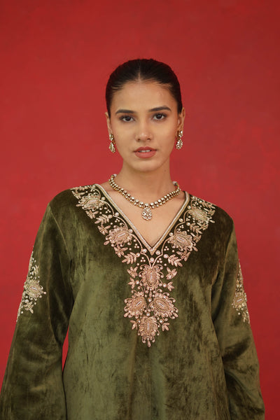 Velvet Embroidered Kurta Set