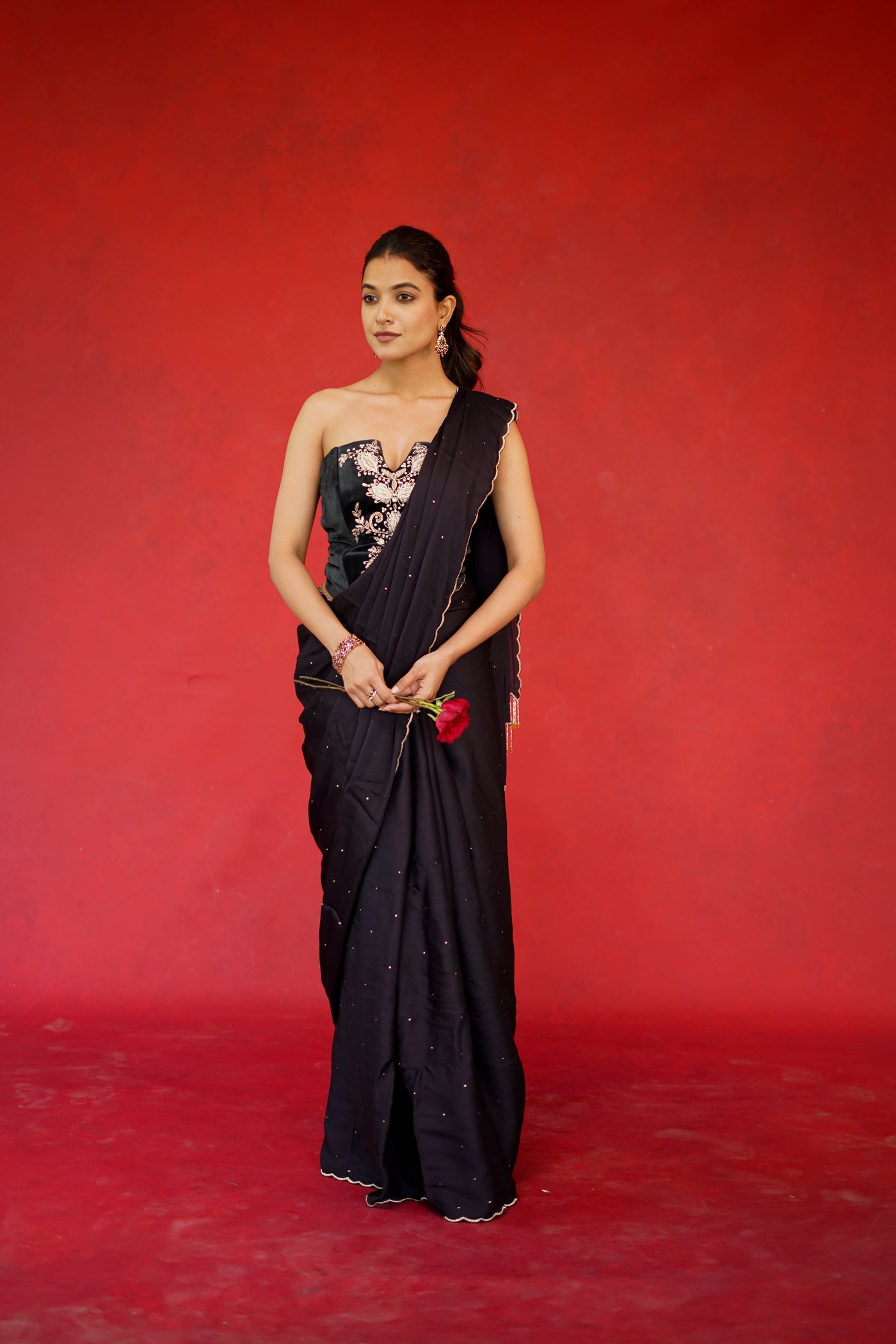 Embroidered Corset & Tasselled Saree set