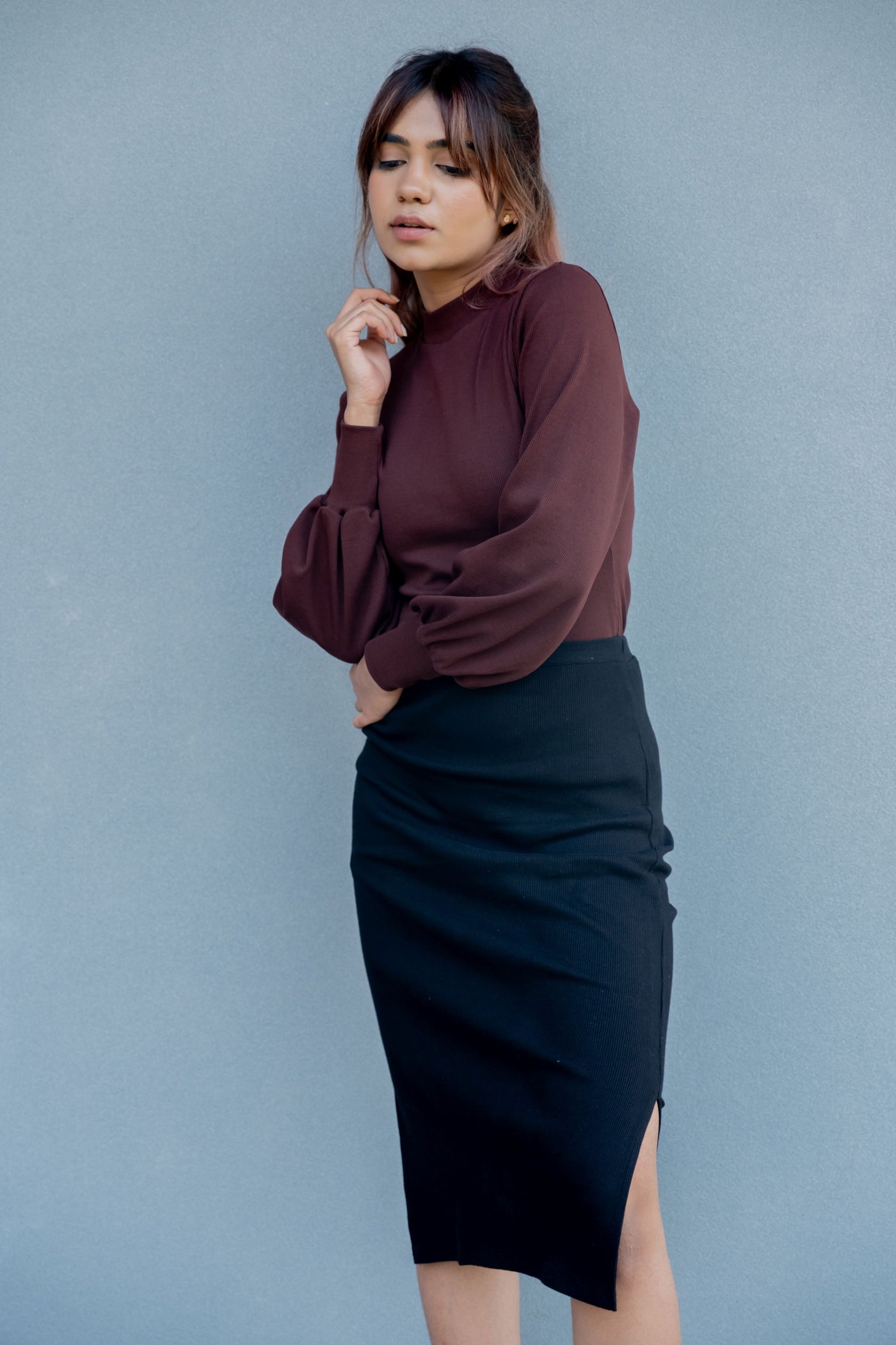 Ribbed Double Slit Skirt