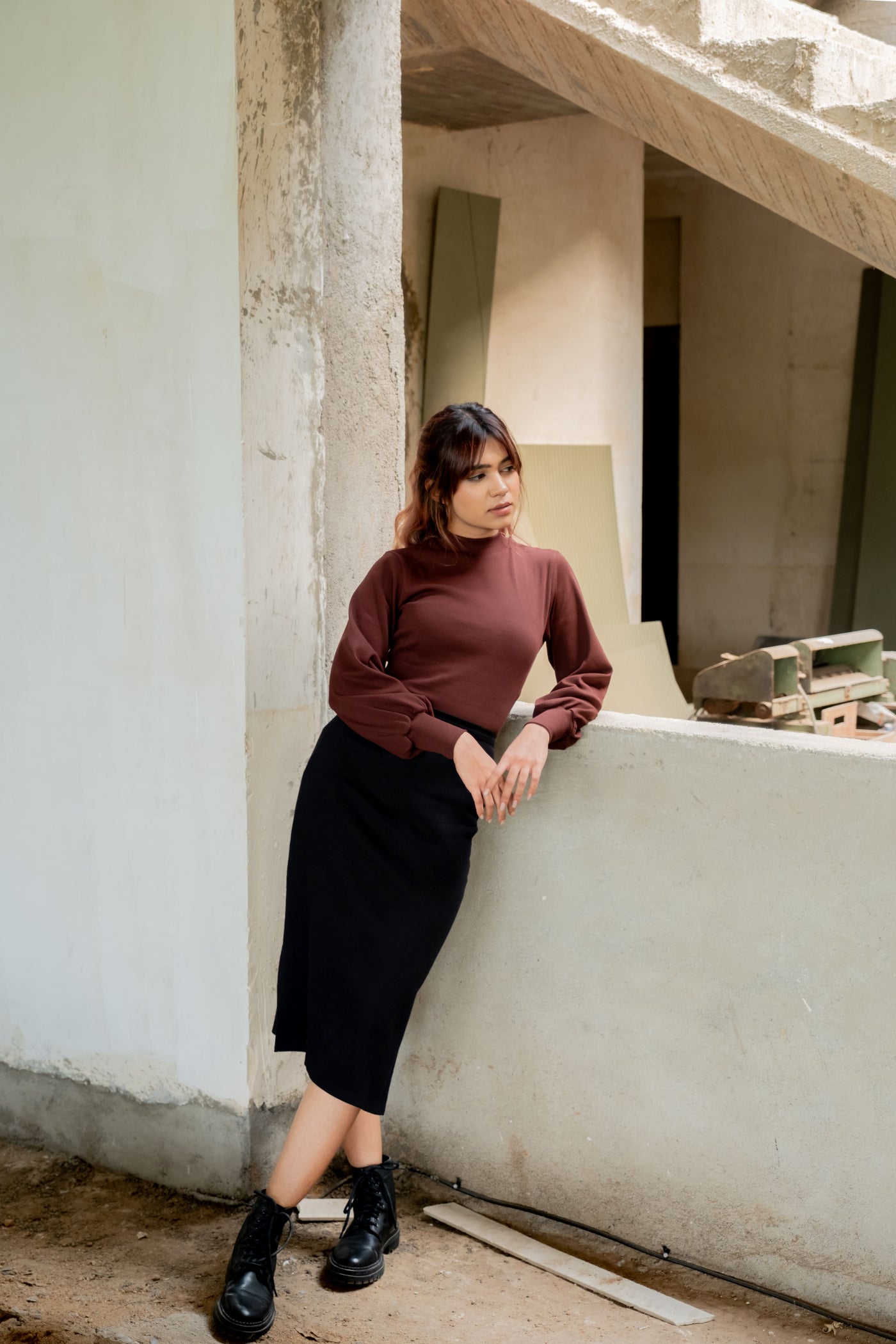 Ribbed Double Slit Skirt
