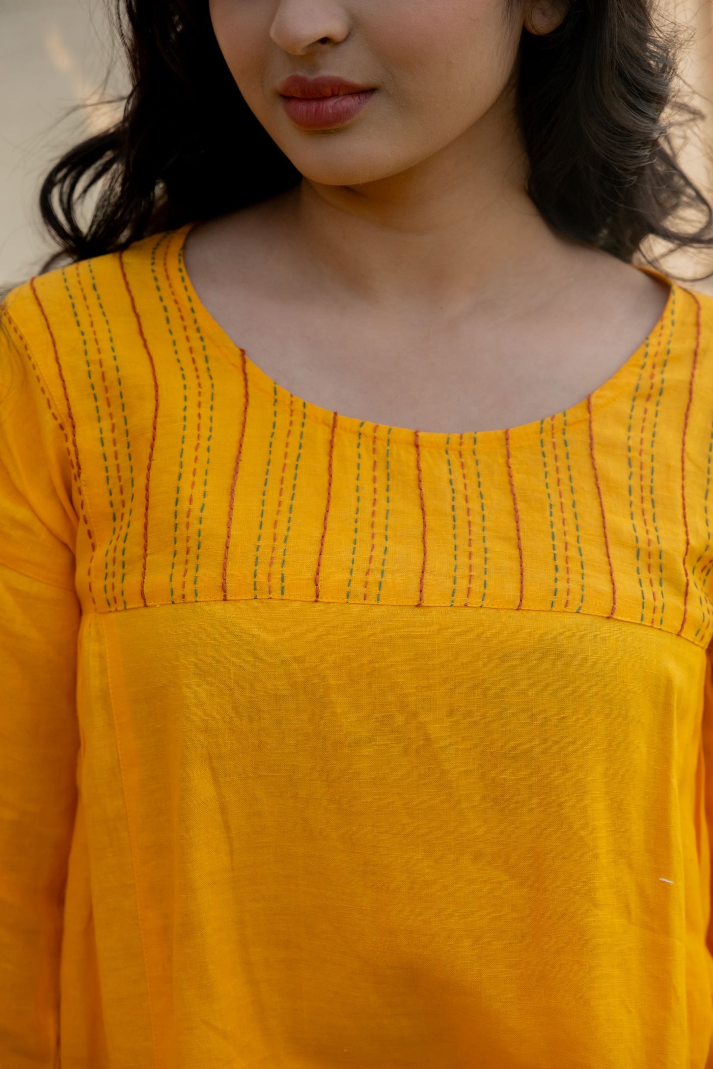 Lincell Gathered Embroidered Co-ord Set - Amber Yellow