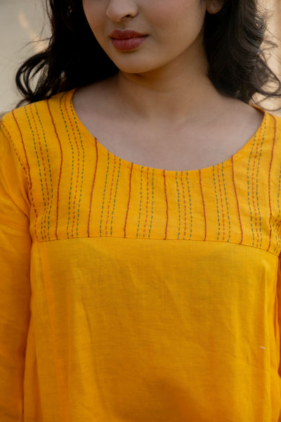 Lincell Gathered Embroidered Co-ord Set - Amber Yellow