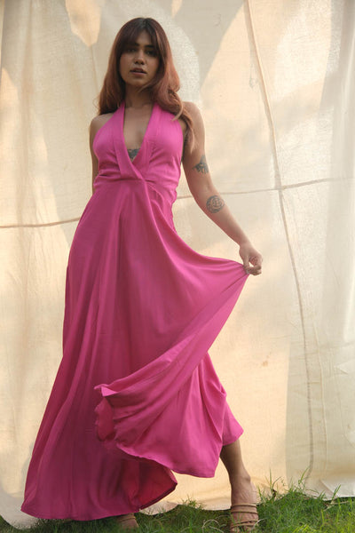 Tencel Halter Neck Maxi Dress- Barbie Edition
