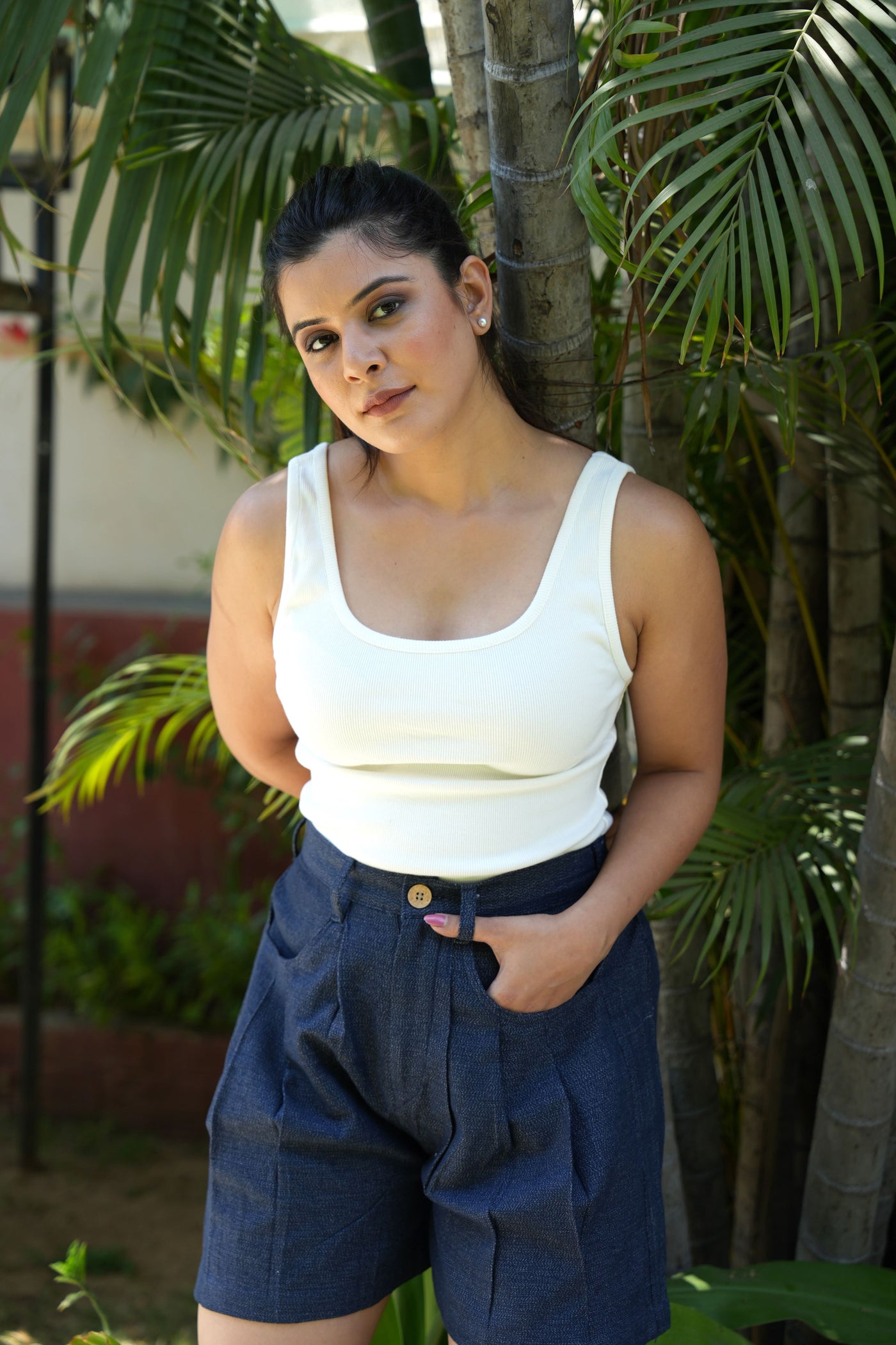 Denim Pleated Shorts