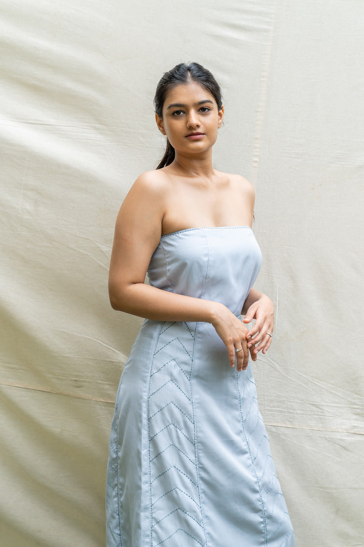 Tencel Strapless Zigzag dress
