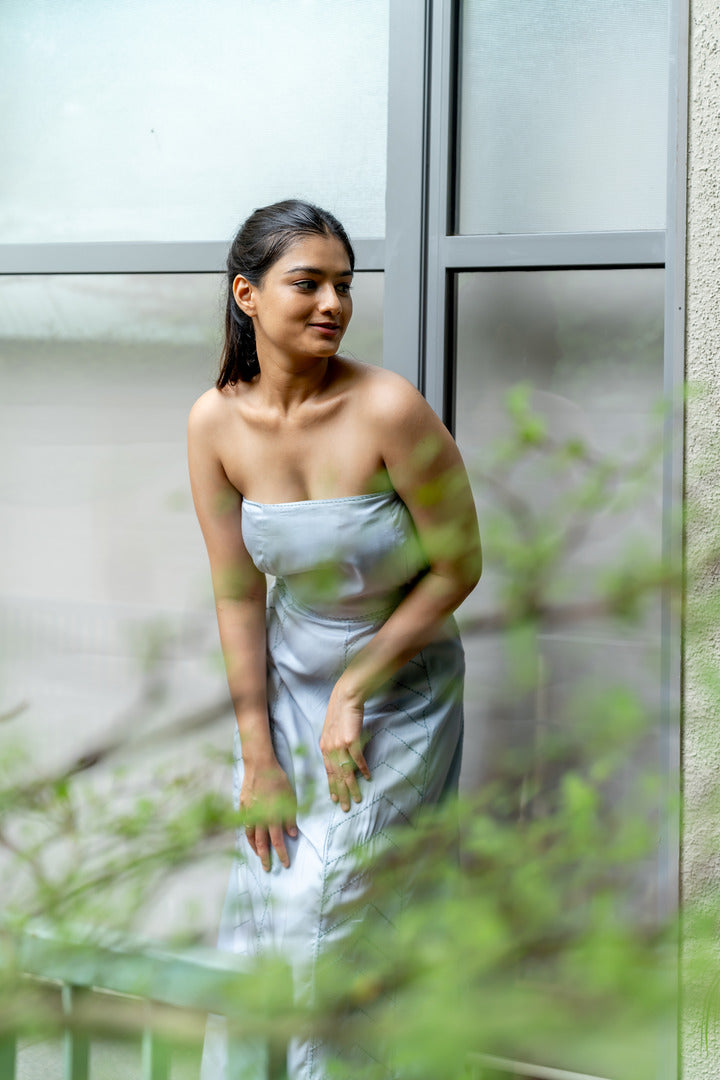 Tencel Strapless Zigzag dress