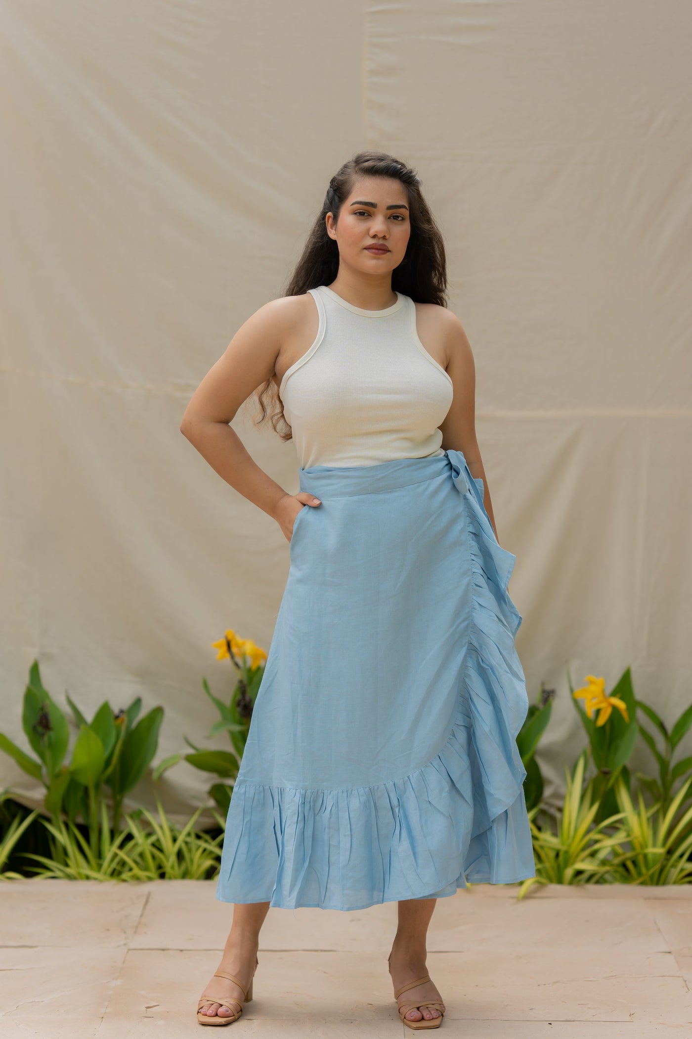 Lincell Wrap around skirt- Blue Mist