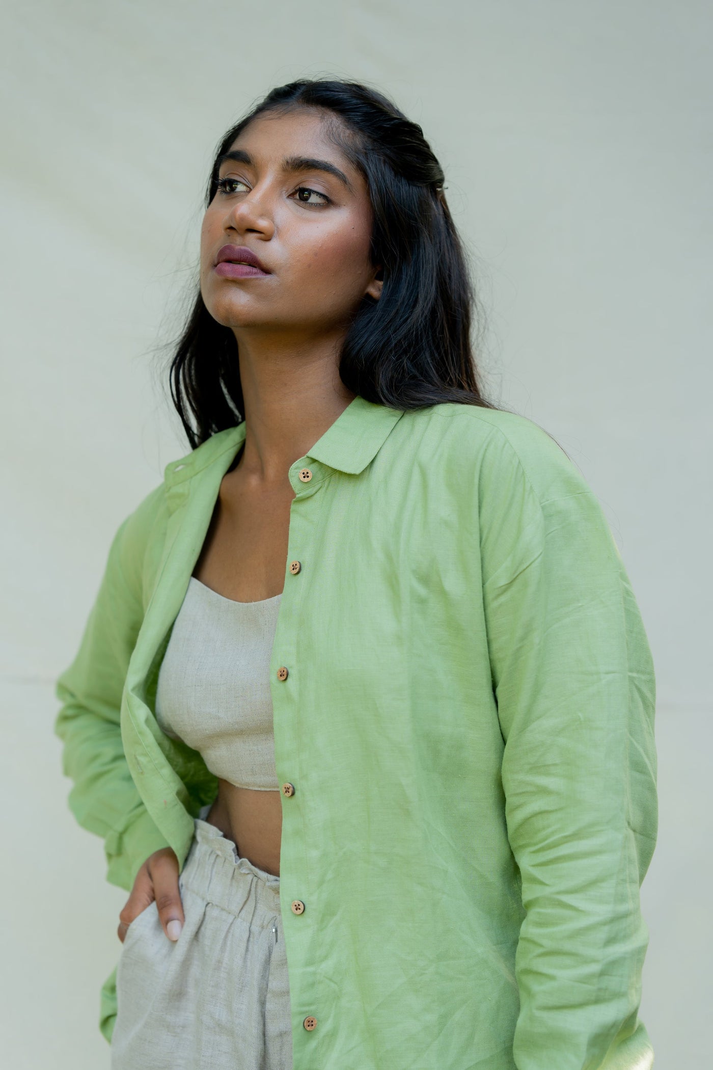 Lincell Oversized Shirt- Moss Green