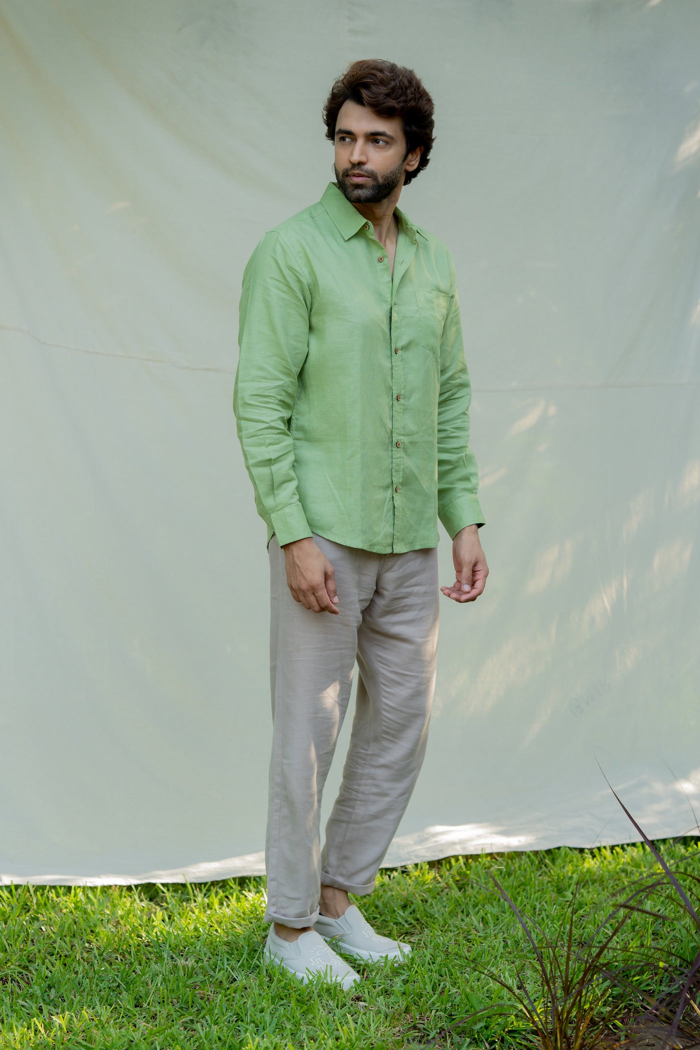 Lincell Regular menswear shirt- moss green