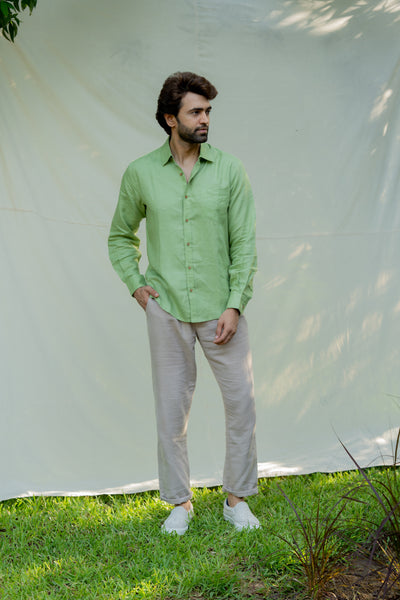 Lincell Regular menswear shirt- moss green