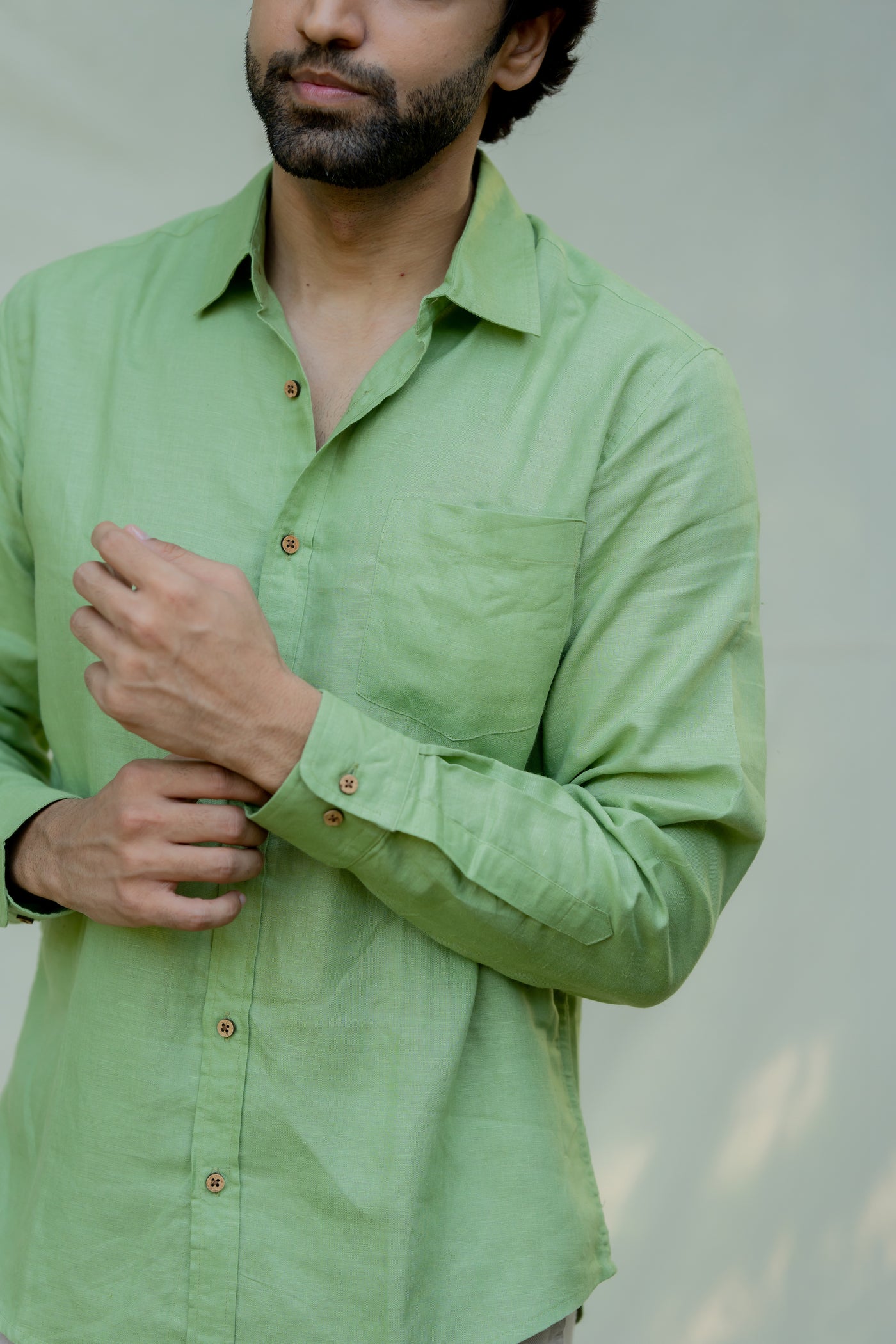 Lincell Regular menswear shirt- moss green