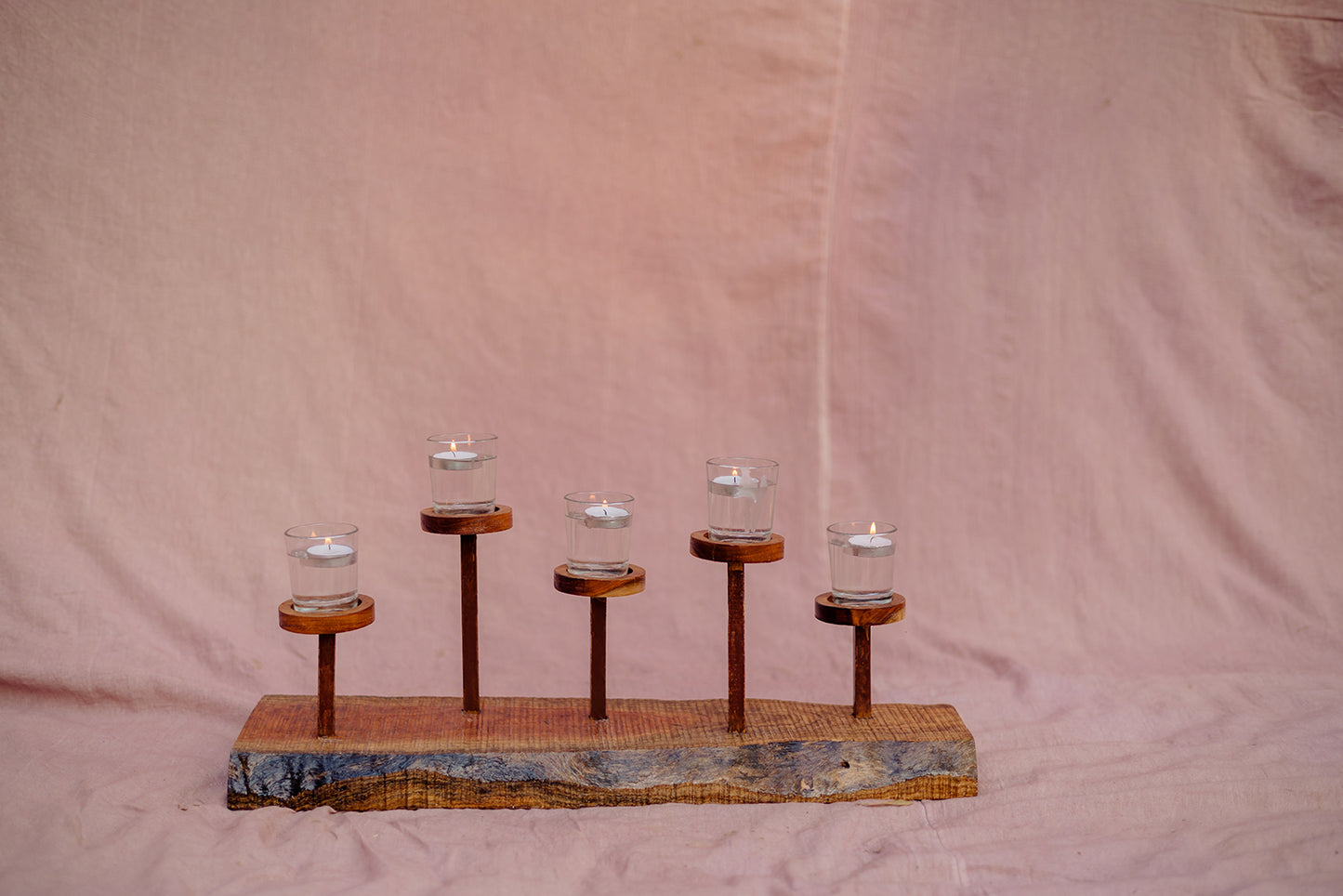 Flat teakwood candle stand